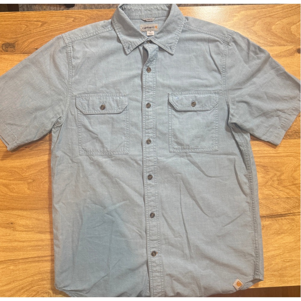Carhartt Mens Relaxed Fit Chambray Short Sleeve Button Down Shirt Blue Size M